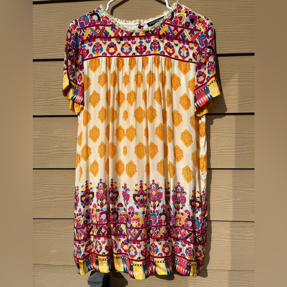 Anthropologie Tanvi Kedia Boho Embroidered Mini Dress Festival Small Petite